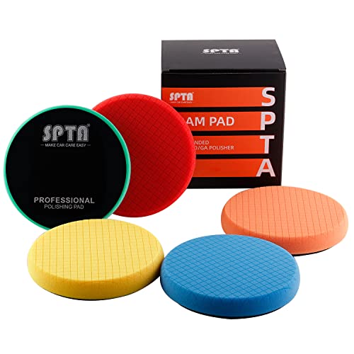 Buffing Polishing Pads, SPTA 5Pc 3.5 Inch Face for 3 Inch 76mm Backing Plate Compound Buffing Sponge Pads Cutting Polishing Pad Kit For Car Buffer Polisher Compounding,Polishing and Waxing -FPTFS3-MIX