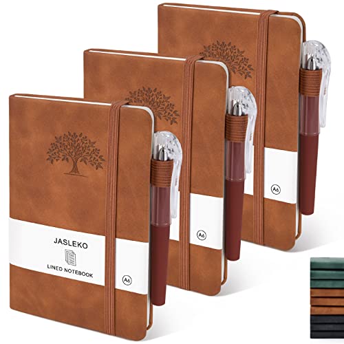 3 Pack Brown Pocket Notebook with 3 Pen,Hardcover Small Journal Notebook Total 480 Pages Lined Paper,A6 Leather Journal for Men Women Writing Travel Diary,Mini Notepads for Work Travel,Note pads 3.7x 5.7