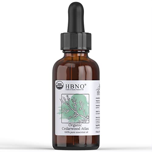HBNO Organic Cedarwood Essential Oil 1oz (30ml) - 100% Pure & Natural Cedarwood Oil, USDA Certified Organic, Steam Distilled - Perfect for Aromatherapy, DIY, Candle Making, Soap Making & Diffusers