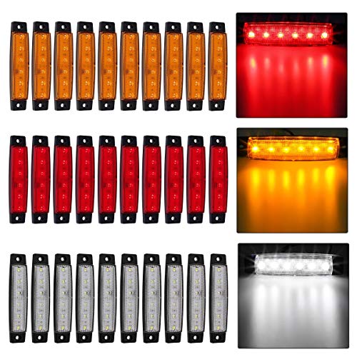 Partsam 30Pcs 3.8" Slim Led Side Marker Clearance Lights 6 LED Sealed for Truck Trailer RV Led Marker Lights, Thin Indicator Lights Lamps, Marine Boats Utility Strip Light 12V