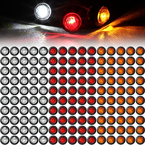 150 Pieces 3/4 Inch Round Mini Surface Mount LED Side Marker Lights LED Marker Lights Trailer Side Marker Lights for Truck Boat SUV ATV Bike Marine (Red, White, Amber)