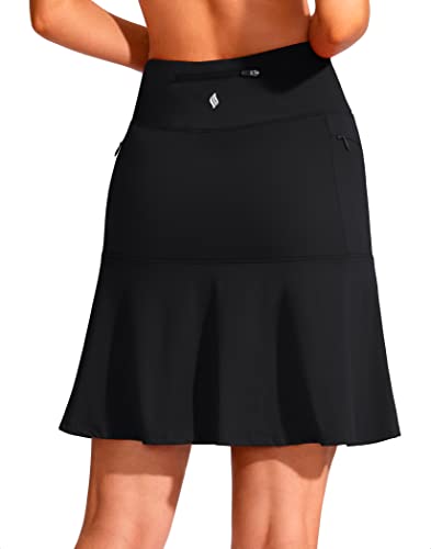 SANTINY 19" Golf Skorts Skirts for Women Zipper Pockets Knee Length Skort Women's High Waist Athletic Tennis Skirt (Black_M)