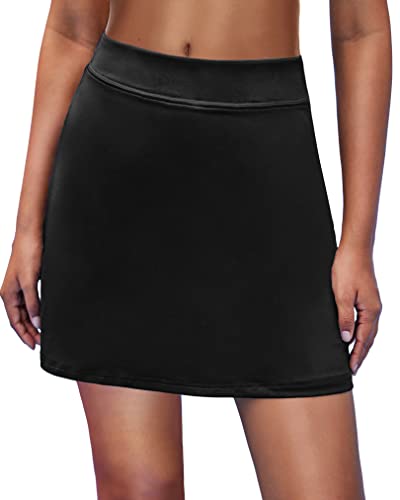 Ekouaer Athletic Skorts Tight Skirts Tennis Running Golf Sports Workout Short Black