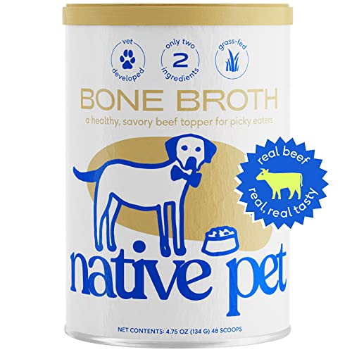 Native Pet Bone Broth for Dogs | Dog Food Topper for Picky Eaters | Dog Gravy Topper for Dry Food | Protein Powder for Dogs | Beef Flavored Bone Broth Powder for Dogs | Bone Broth for Cats | 4.75oz