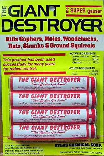 Giant Destroyer Smoke Bombs 12 Pack (48 Sticks) Kills Moles Gophers Skunks Rats Squirrels