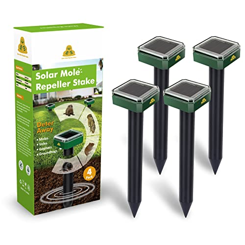 Redeo Solar Powered Mole and Groundhog Repellent Stakes Outdoor Sonic Gopher Deterrent Spikes Vole Chaser Instead of Traps Killers Pest Control for Garden Yard Waterproof (4)