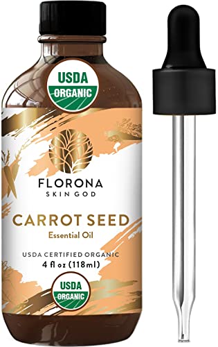 Florona Carrot Seed Oil USDA Organic - 4 fl oz, for Hair, Face & Skin Care, Massage