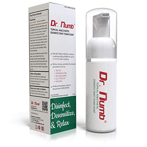Dr. Numb Topical Anesthetic Foaming Soap - 4% Lidocaine Numbing Spray - Skin Numbing Anesthetic Wash for Tattoo and Piercing Aftercare, Microblading, Electrolysis and More 1.7 Oz (1 Bottle)