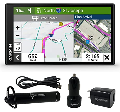 Garmin dezl OTR610, Large, Easy-to-Read 6 GPS Truck Navigator, Custom Truck Routing, High-Resolution Birdseye Satellite Imagery with Wearable4U Power Pack Bundle