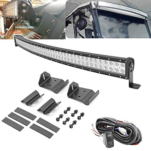 50'' 288W LED Curved Light Bar Spot/Flood Combo Beam w/Wiring Kit & Upper Roof Windshield Pro-fit Cage Mounting Brackets Compatible with 2013-2023 Polaris Ranger 570 900 1000