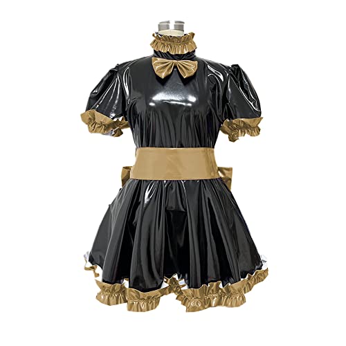 Miad Dress Mens PVC Lockable Sissy Dress Male Gay Sissy Lockable Uniform Cosplay Clothing Anime Dress Lolita (X-Large,Gold,X-Large)