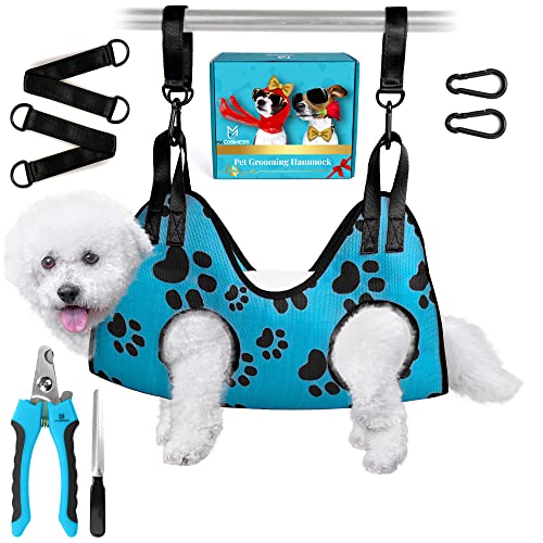 Dog Grooming Hammock for Nail Trimming - Complete Groomers Helper Set for Pets - Pet Grooming Hammock with Hooks Dog Nail Clipper - Dog Hammock for Nail Clipping - Dog Sling Lift Harness for Dogs Cats