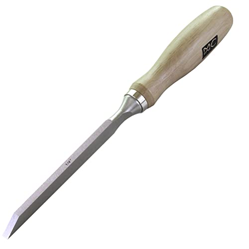 Individual Professional Woodworking Cabinetmakers Mortise Chisel Chrome-Vanadium Steel with Hornbeam Handles for Carpentry, Woodworking, Carving, Size 1/4'