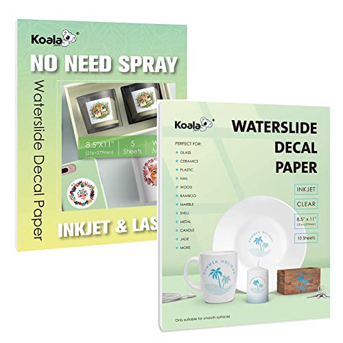 KOALA No Spray Waterslide Decal Paper for Inkjet And Laser Printers and Clear Waterslide Paper for Inkjet Printer - Bundle Pack