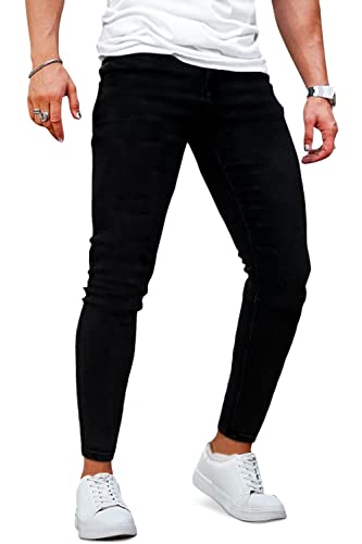 GINGTTO Men's Skinny Stretch Jeans Slim Fit (30, Black)