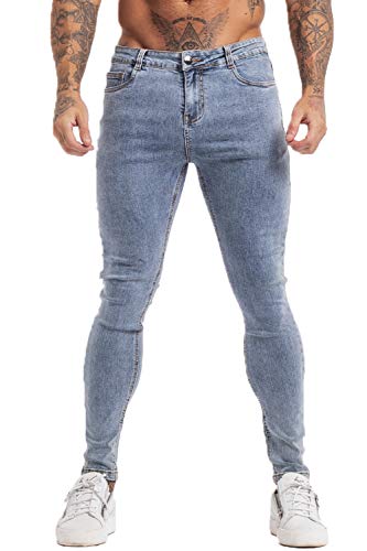 GINGTTO Light Blue Jeans for Men Slim Fit Stretch Jeans Pants for Men Skinny Denim Size 32