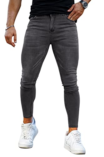 GINGTTO Designer Jeans for Men Stretch Super Skinny Pants 2020 Grey Size 32 Men