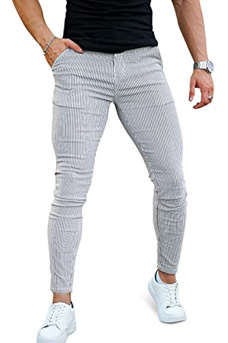 GINGTTO Mens Chinos Pants Slim Fit Stretch Dress Pants for Men(White,32)