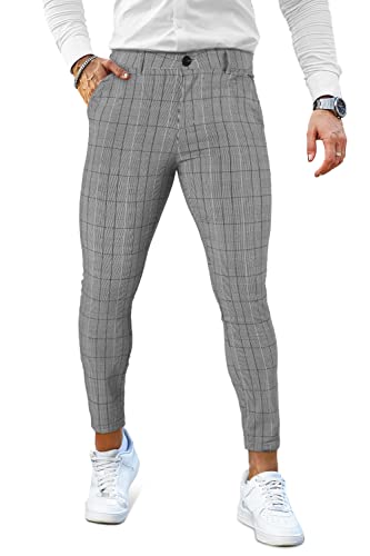 GINGTTO Mens Chinos Pants Tapered Dress Pants for Men Slim Fit Ankle Length Grey 32