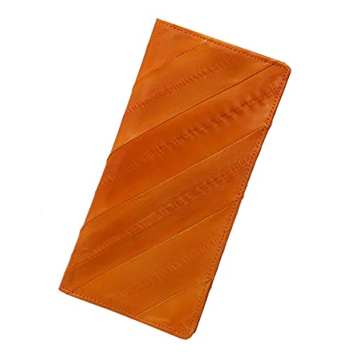 Vidlea Genuine Eel Skin Wallet Diagonal Long Slim Fold Wallet Credit Card Holder Coin Purse (Orange)
