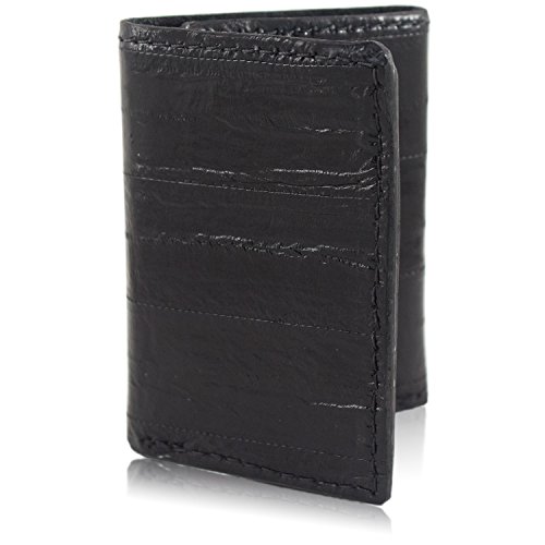 Black Genuine Pacific Eel Skin Trifold 9 Card Leather Wallet Handmade