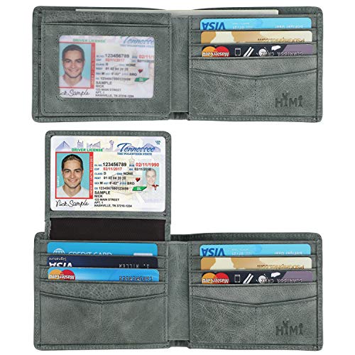 HIMI Wallet for Men-Genuine Leather RFID Blocking Bifold Stylish Wallet With 2 ID Window (Gray Green)