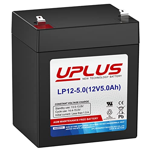 UPLUS LP12-5 12V 5Ah Rechargeable AGM Battery, DJW12-4.5 Sealed Lead Acid Battery Replacement Batteries Backup for LiftMaster/Craftsman 4228 Garage Door Opener, Security Alarm System etc.