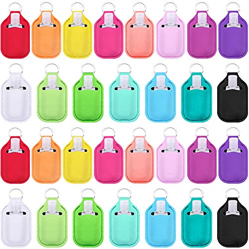 Duufin 60 Pieces Hand Sanitizer Keychain Holders Empty Travel Bottles Set Including 30 Pieces Reusable Clear Bottles and 30 Pieces Hand Sanitizer Holder for Backpack and Purse