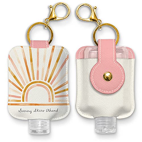 Studio Oh! Hand Sanitizer Holder with Travel Bottle Refillable Mini Bottle in Sunny Skies Ahead with Portable Keychain Holder Keeps Hands Clean & Germ-Free