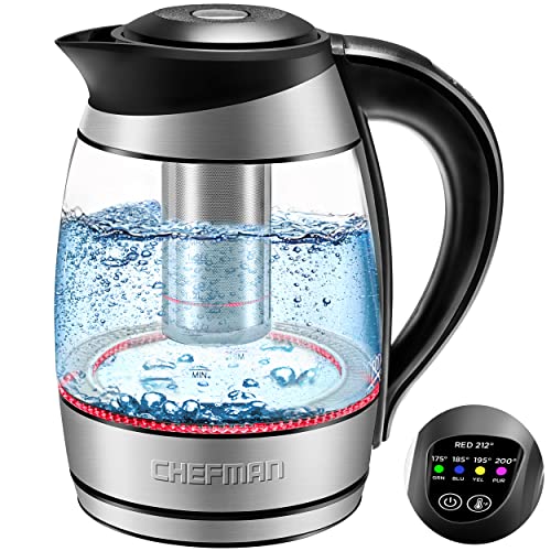 Chefman Electric Kettle w/Temperature Control, Removable Tea Infuser, 5 Presets LED Indicator Lights, 360 Swivel Base, BPA Free, Stainless Steel, 1.8 Liters