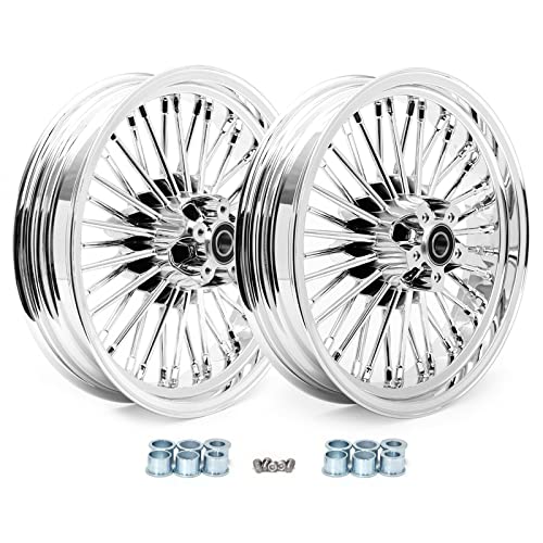 TARAZON Dual Disc Chrome 16-in Tubeless 36 Fat Spoke Aluminum Cast Front Rear Wheel Rim for Harley Davidson Fatboy, Heritage Softail, Deluxe, Springer Classic, NOT FIT ABS