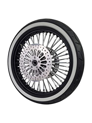 CalTire 21X3.5 48 Fat Spoke Wheel 2008-2021 Harley Touring Models w/Tire & 11.8 Rotors (Bolt on Ready) (Black Rim/Hub (ABS w/White Wall Tire))