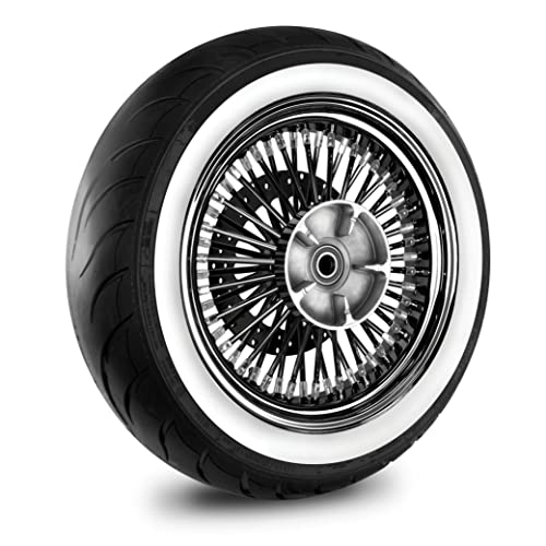 16" HARLEY FAT SPOKE WHEEL 16X5.5 52 STAINLESS SPOKES TOURING BAGGER 2009 - PRESENT MODELS W/ 25MM BEARINGS (NO ABS) (Black Rim/Hub/Spoke & White Wall Tire)