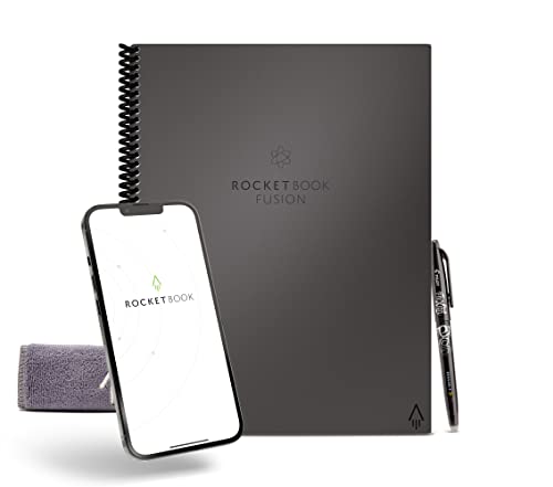 Rocketbook Smart Reusable Notebook, Fusion Letter Size Spiral Notebook & Planner, Deep Space Gray, (8.5" x 11")