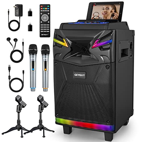 GTSK10-1 DSP Bluetooth Karaoke Machine with 2 wireless mics for Adults, 600W 10 inch PA System support Live streaming with Sound Effects/DJ Lights/FM radio for Recording, Youtube, Tiktok, IOS, Android