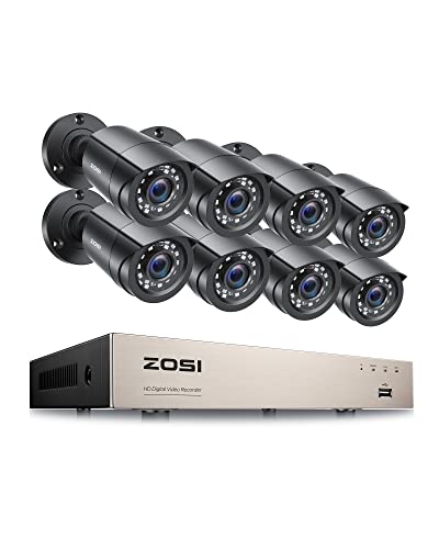 ZOSI 8CH 5MP Lite Home Security Camera System Outdoor Indoor,H.265+ 5MP Lite 8 Channel CCTV DVR,8pcs 1080P 1920TVL Surveillance Bullet Cameras,Night Vision,Motion Alerts,Remote Access(No HDD)