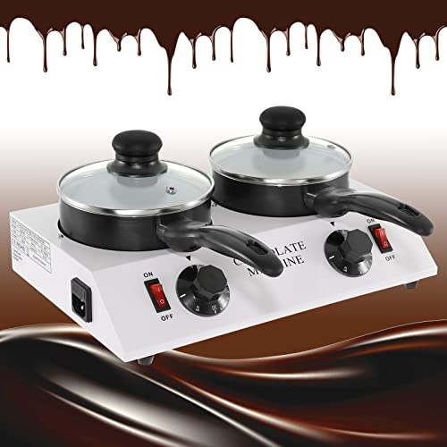 WICHEMI Chocolate Melting Pot Chocolate Tempering Machine Commercial Electric Melter Fondue Pot for Chocolate, Butter, Cheese, Cream, Candy, Milk, Coffee, Desserts (Double Pots)