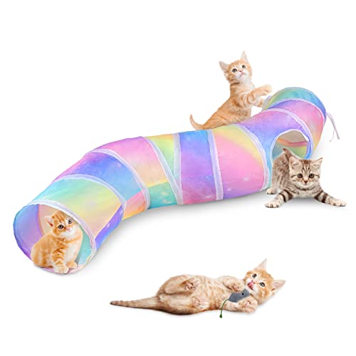 pickyNproud Cat Tunnel, S-Shape Cat Tunnels for Indoor Cats Foldable Cat Toys Cute Cat Tube with Mouse Toy Pet Cat Stuff