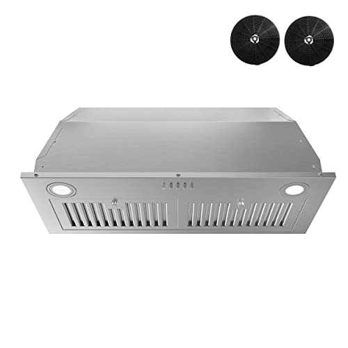 FIREGAS Range Hood Insert 30 inch, Built-in Kitchen Vent with 600 CFM, Ducted/Ductless Convertible Kitchen Stove Hood, Stainless Steel Vent Hood with Push Button, Baffle Filters and Charcoal Filters