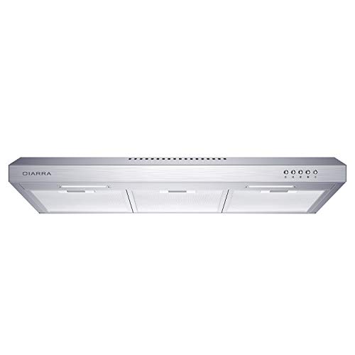 CIARRA Ductless Range Hood 30 inch Under Cabinet Hood Vent with 3 Speed Exhaust Fan Push Button Ducted and Ductless Convertible