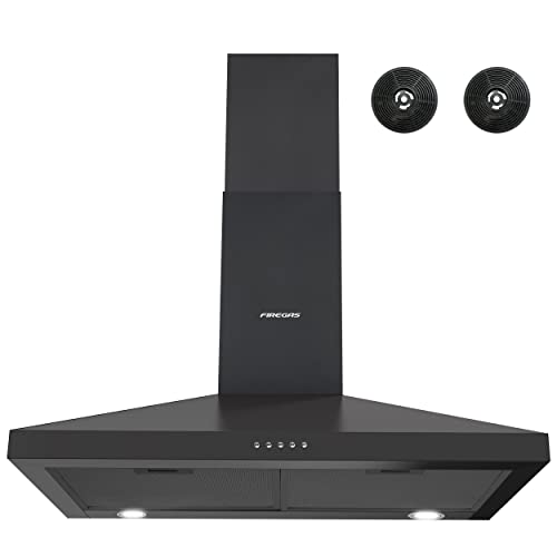 FIREGAS Black Range Hood 30 inch, Black Stainless Range Hood 30 inch with 3 Speed Exhaust Fan, Push Button, LEDs, Chimney Style Stove Vent hood, Ducted/Ductless Convertible, Charcoal Filter included