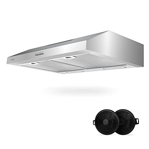 Upgraded 600 CFM Range Hood 30 inch, Under Cabinet Range Hood for Duct/Ductless Convertible, Stainless Steel Kitchen Stove Vent with 3 Speed Kitchen Exhaust Fan and Two Bright Energy-Saving LED Lights