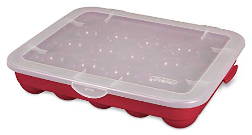 Sterilite 1976606 Ornament Box, 6 Pack, 20 compartment, Clear base with red lid