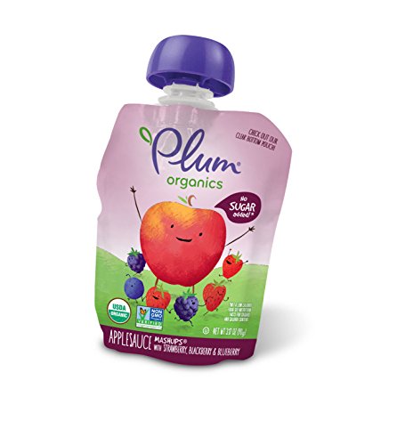 Plum Organics | Smoothie Mashups | Organic On-The-Go Squeeze Kids Snacks | Applesauce, Stawberry, Blackberry & Blueberry | 3.17 Ounce Pouch (24 Total)