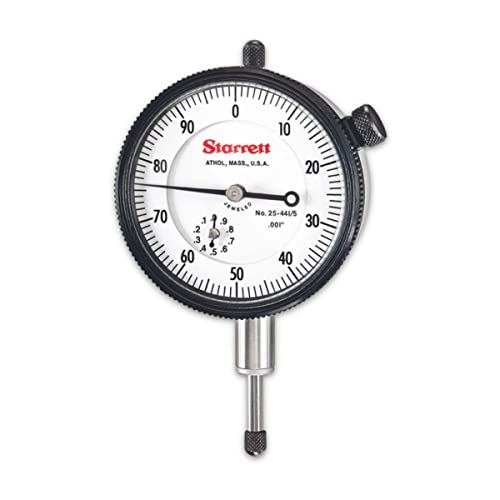 Starrett 25 Series Dial Indicator with Jewel Bearings and Lug-On-Center Back - White Face, 0-.500" Range, 0-100 Continuous Dial.001" Graduations - 25-441/5J