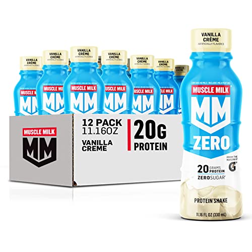 Muscle Milk Zero Protein Shake, Vanilla Crme, 20g Protein, Zero Sugar, 100 Calories, Calcium, Vitamins A, C & D, 4g Fiber, Energizing Snack, Workout Recovery, Packaging May Vary 11.16 Fl Oz (Pack of 12)