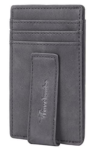 Travelambo Money Clip Front Pocket Wallet Slim Minimalist Wallet RFID Blocking(Black Smooth)