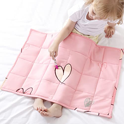 Joyching Weighted Lap Pad for Kids Pets Adult 20 x 30 inches 3lbs, 600TC Egyptian Cotton Cooling Weighted Blanket Small Throw with Glass Beads, Printed Pink Heart