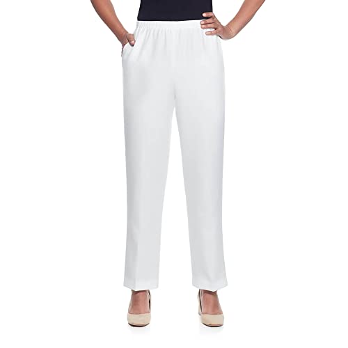 Alfred Dunner Women's Around Elastic Waist Polyester Short Pull-On Style Pants, White, 18 Petite