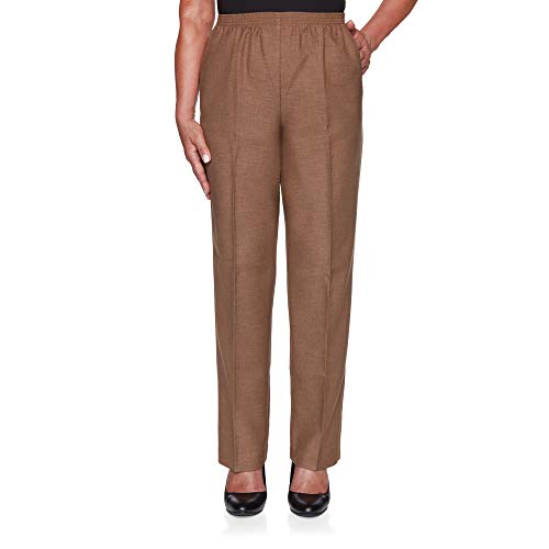 Alfred Dunner Womens Petite Classic Signature Fit Textured Trousers with All-Around Elastic Waistband, Taupe, 8P